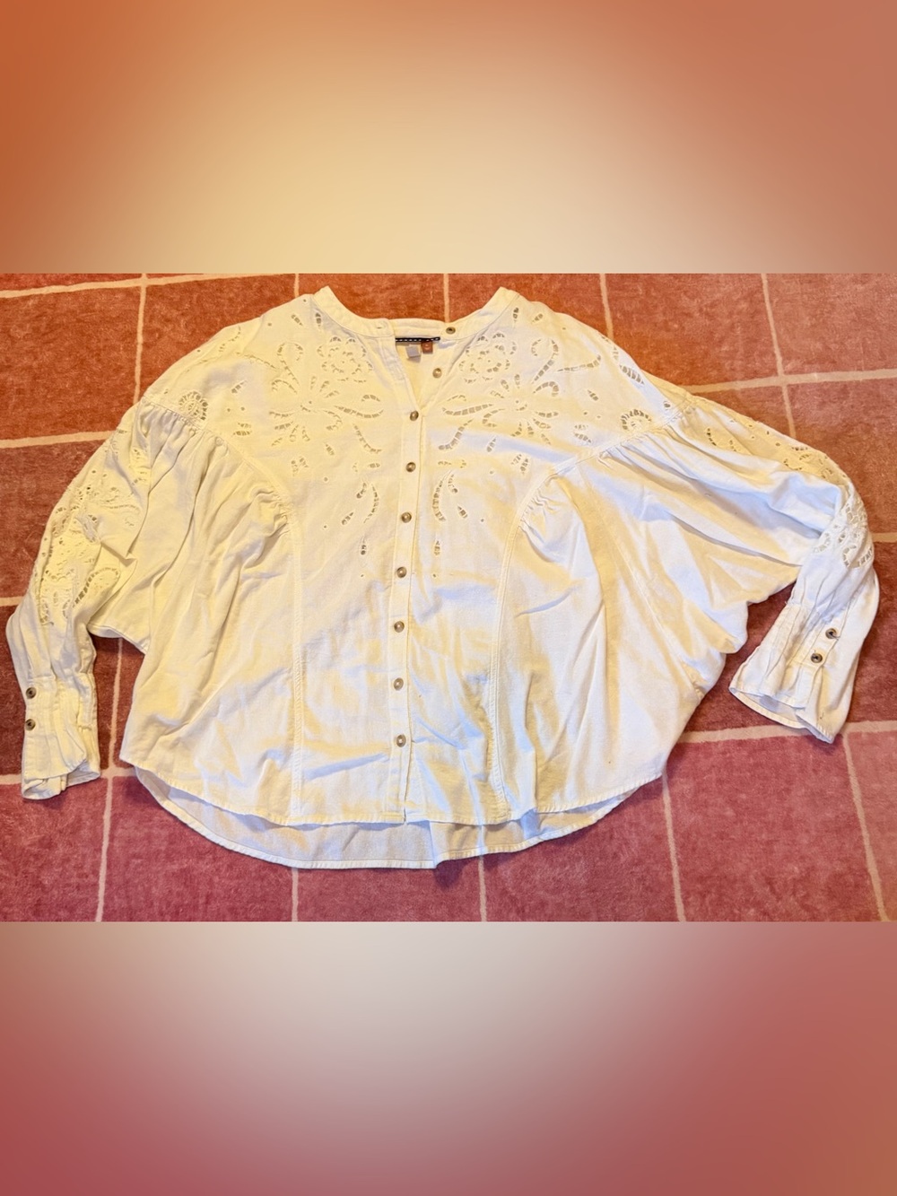 Pilcro White Eyelet-Detail Button Down Top